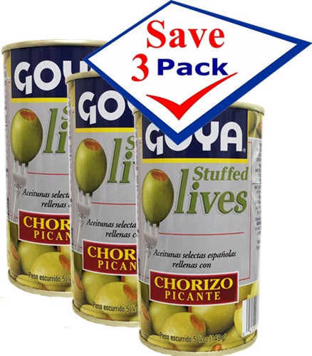 Goya Olives Stuffed with Spicy Chorizo 5.25 oz Pack of 3